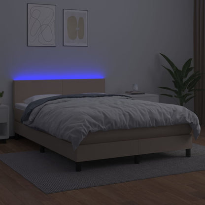 Box spring bed with mattress &amp; LED cappuccino brown 140x200cm