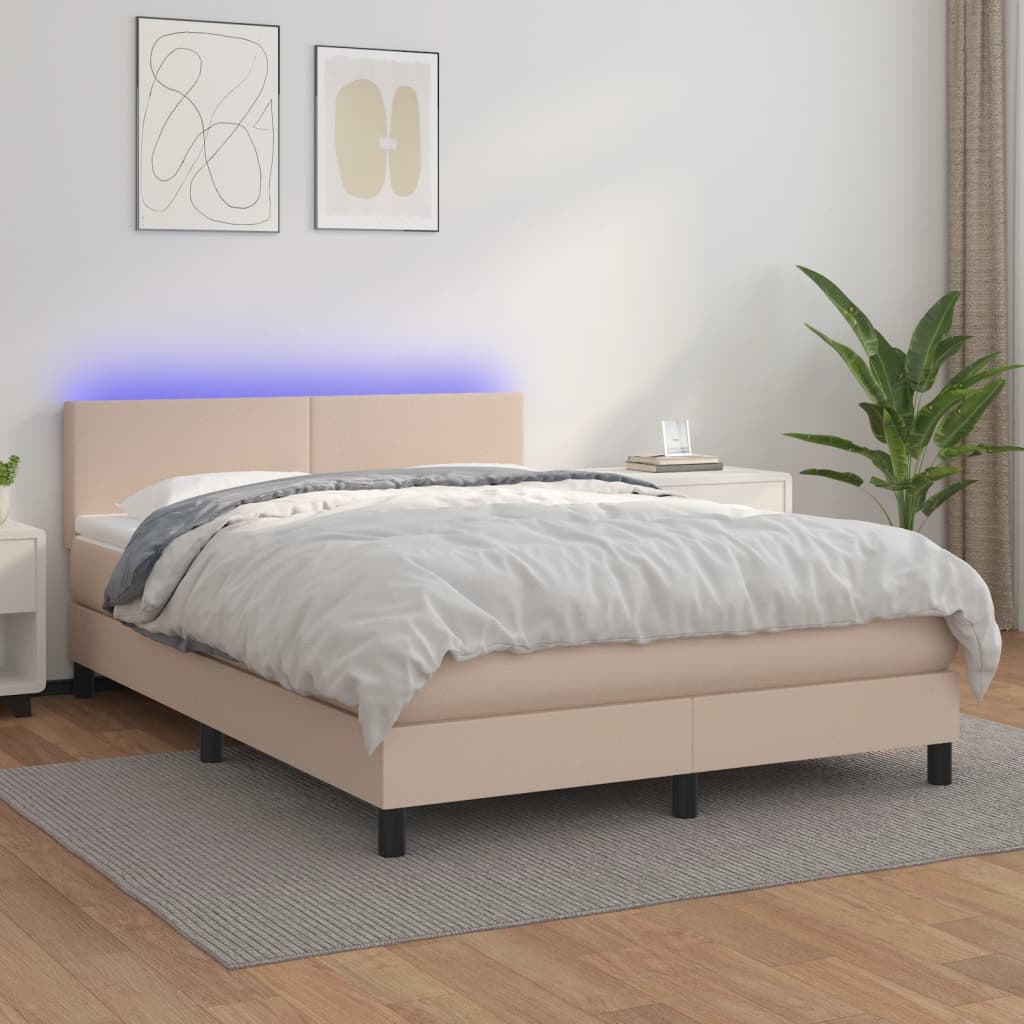 Box spring bed with mattress &amp; LED cappuccino brown 140x200cm