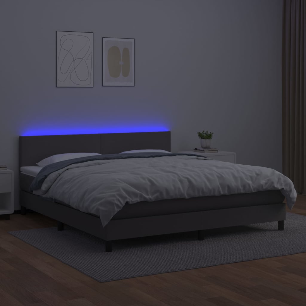 Box spring krevet s madracem i LED siva 160x200 cm umjetna koža