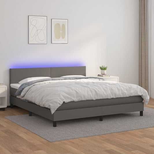 Box spring krevet s madracem i LED siva 160x200 cm umjetna koža