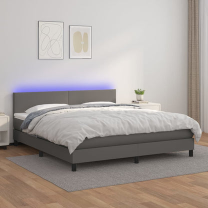 Boxspringbett mit Matratze & LED Grau 180x200 cm Kunstleder