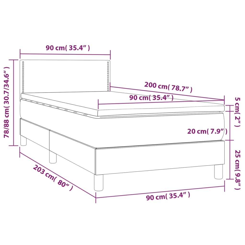 Boxspringbett mit Matratze & LED Schwarz 90x200 cm Kunstleder