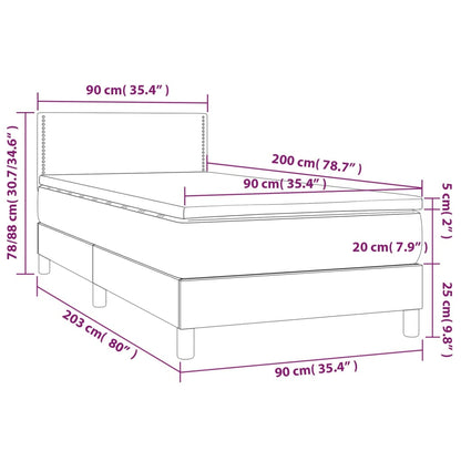 Boxspringbett mit Matratze & LED Grau 90x200 cm Kunstleder