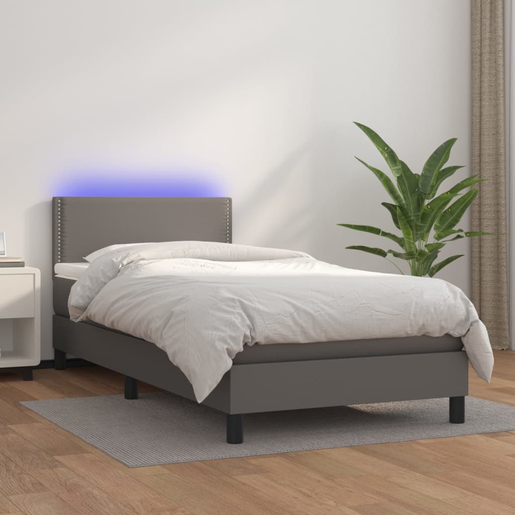 Boxspringbett mit Matratze & LED Grau 90x200 cm Kunstleder