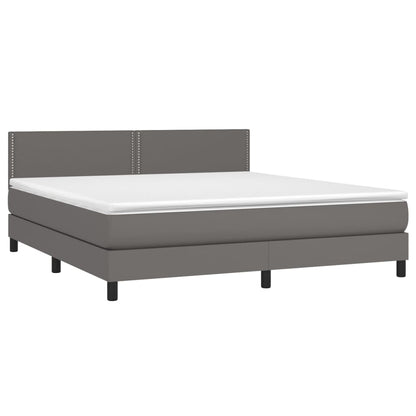 Box spring bed with mattress &amp; LED grey 160x200 cm artificial leather