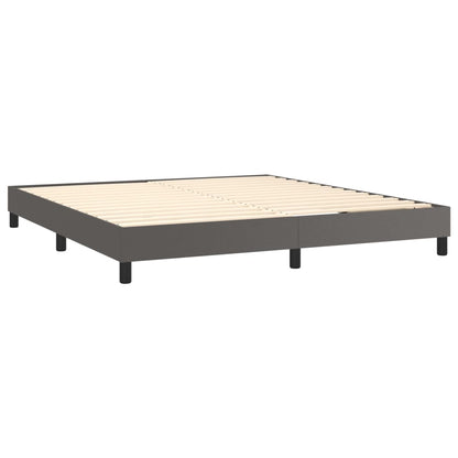 Box spring bed with mattress &amp; LED grey 160x200 cm artificial leather