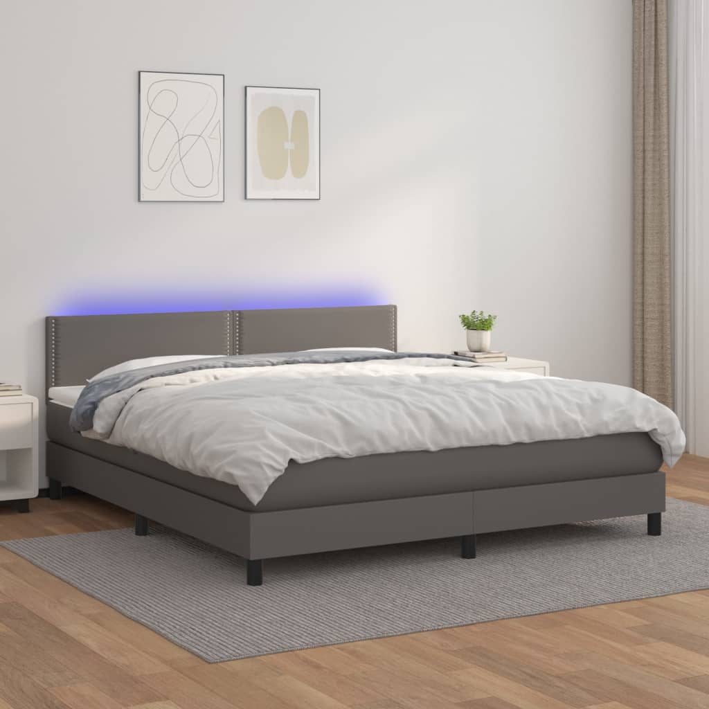 Box spring bed with mattress &amp; LED grey 160x200 cm artificial leather