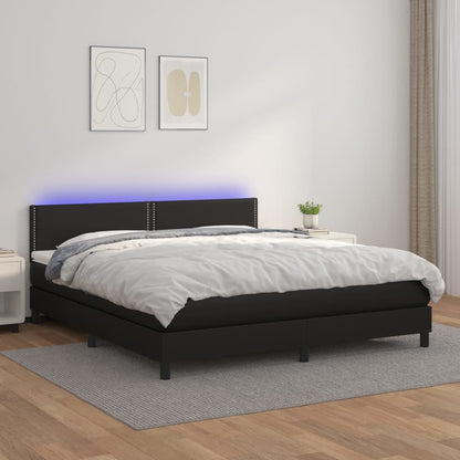 Boxspringbett mit Matratze & LED Schwarz 180x200 cm Kunstleder