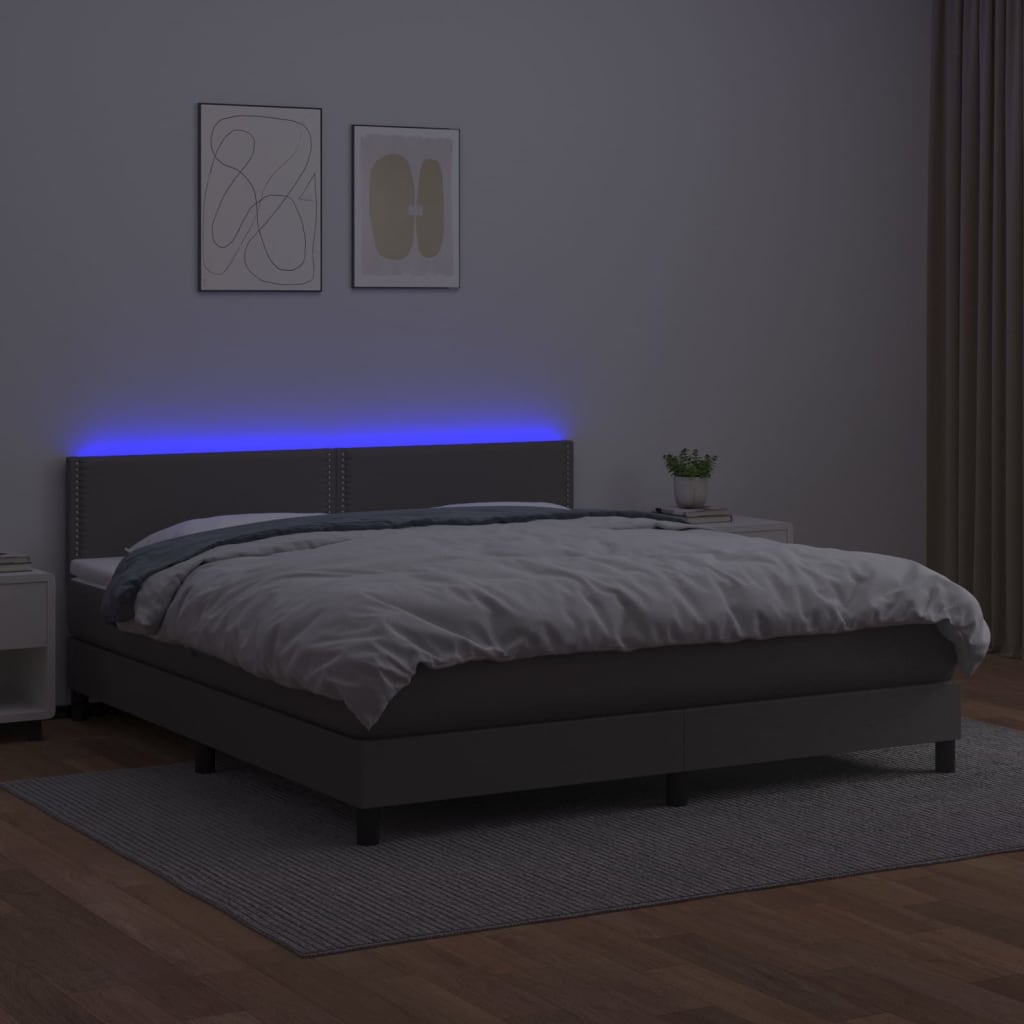 Boxspringbett mit Matratze & LED Grau 180x200 cm Kunstleder