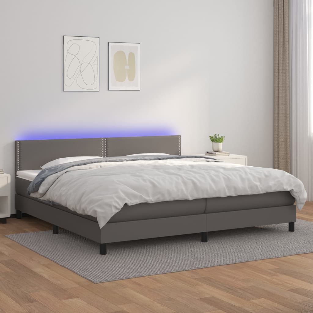 Boxspringbett mit Matratze & LED Grau 200x200 cm Kunstleder