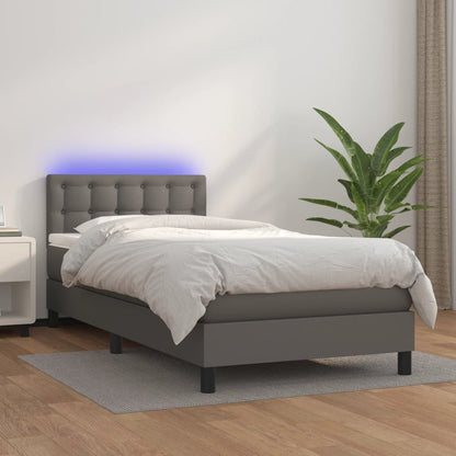 Boxspringbett mit Matratze & LED Grau 90x200 cm Kunstleder