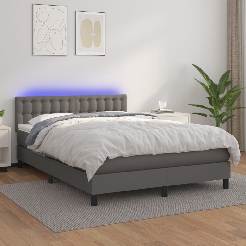 Boxspringbett mit Matratze & LED Grau 140x200 cm Kunstleder