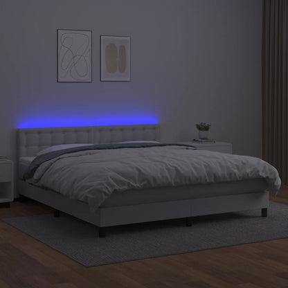 Boxspringbett mit Matratze & LED Weiß 160x200 cm Kunstleder