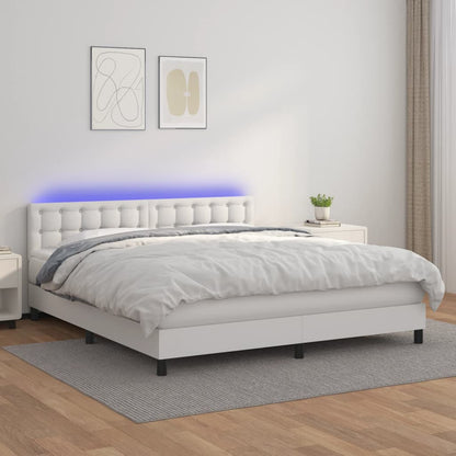 Boxspringbett mit Matratze & LED Weiß 160x200 cm Kunstleder