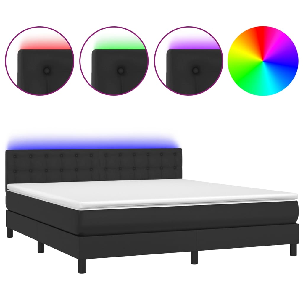 Boxspringbett mit Matratze & LED Schwarz 180x200 cm Kunstleder