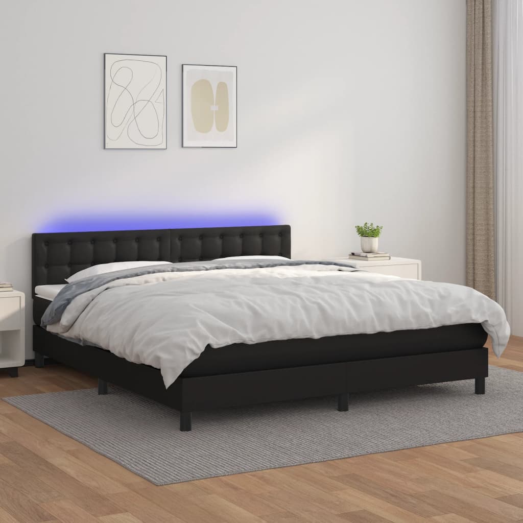 Boxspringbett mit Matratze & LED Schwarz 180x200 cm Kunstleder