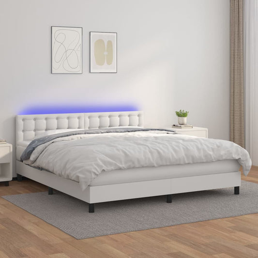 Boxspringbett mit Matratze & LED Weiß 180x200 cm Kunstleder