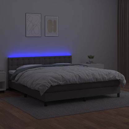 Boxspringbett mit Matratze & LED Grau 180x200 cm Kunstleder