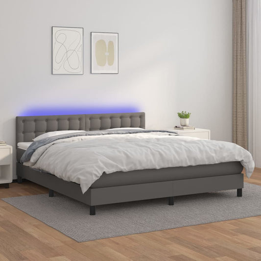 Boxspringbett mit Matratze & LED Grau 180x200 cm Kunstleder