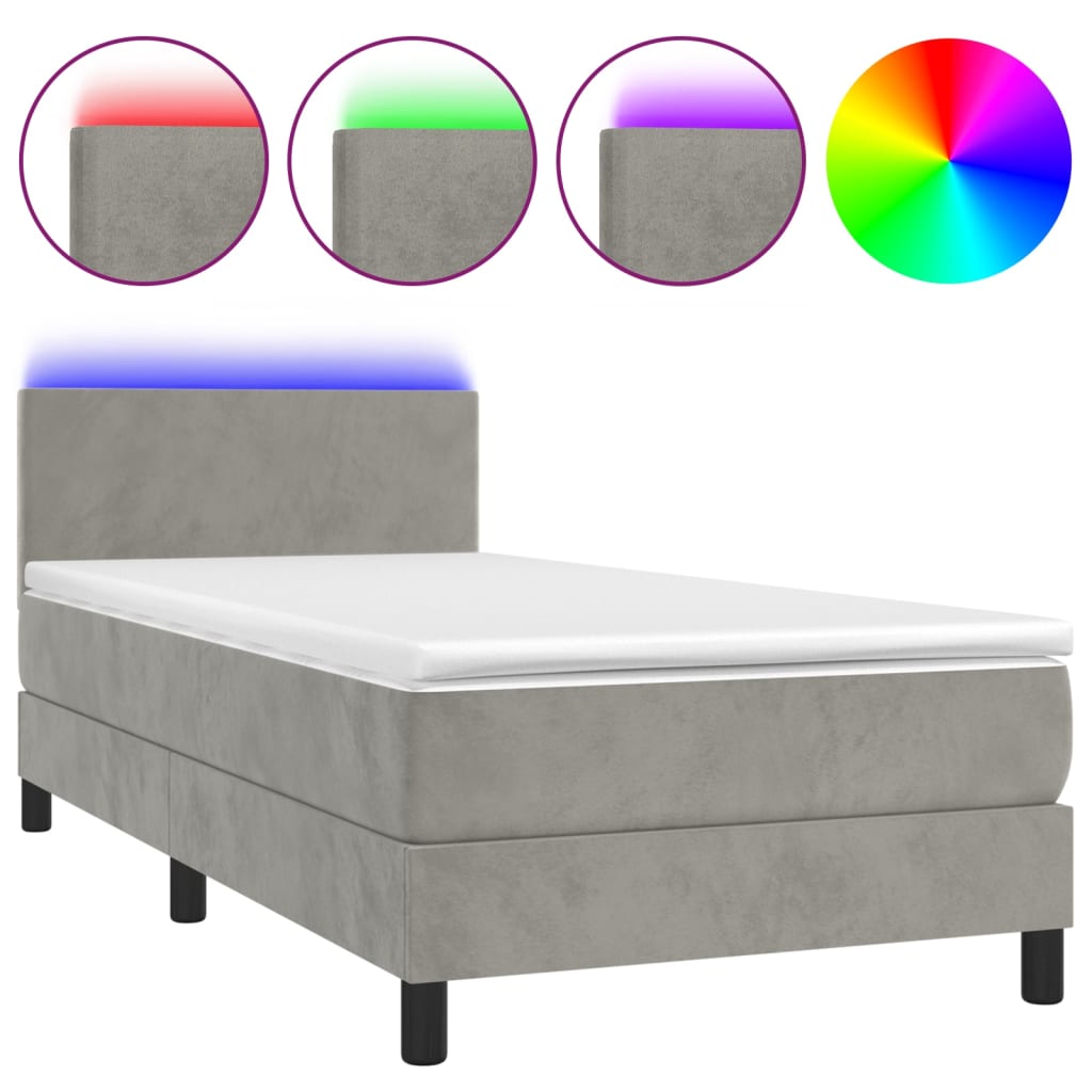 Boxspringbett mit Matratze & LED Hellgrau 90x200 cm Samt