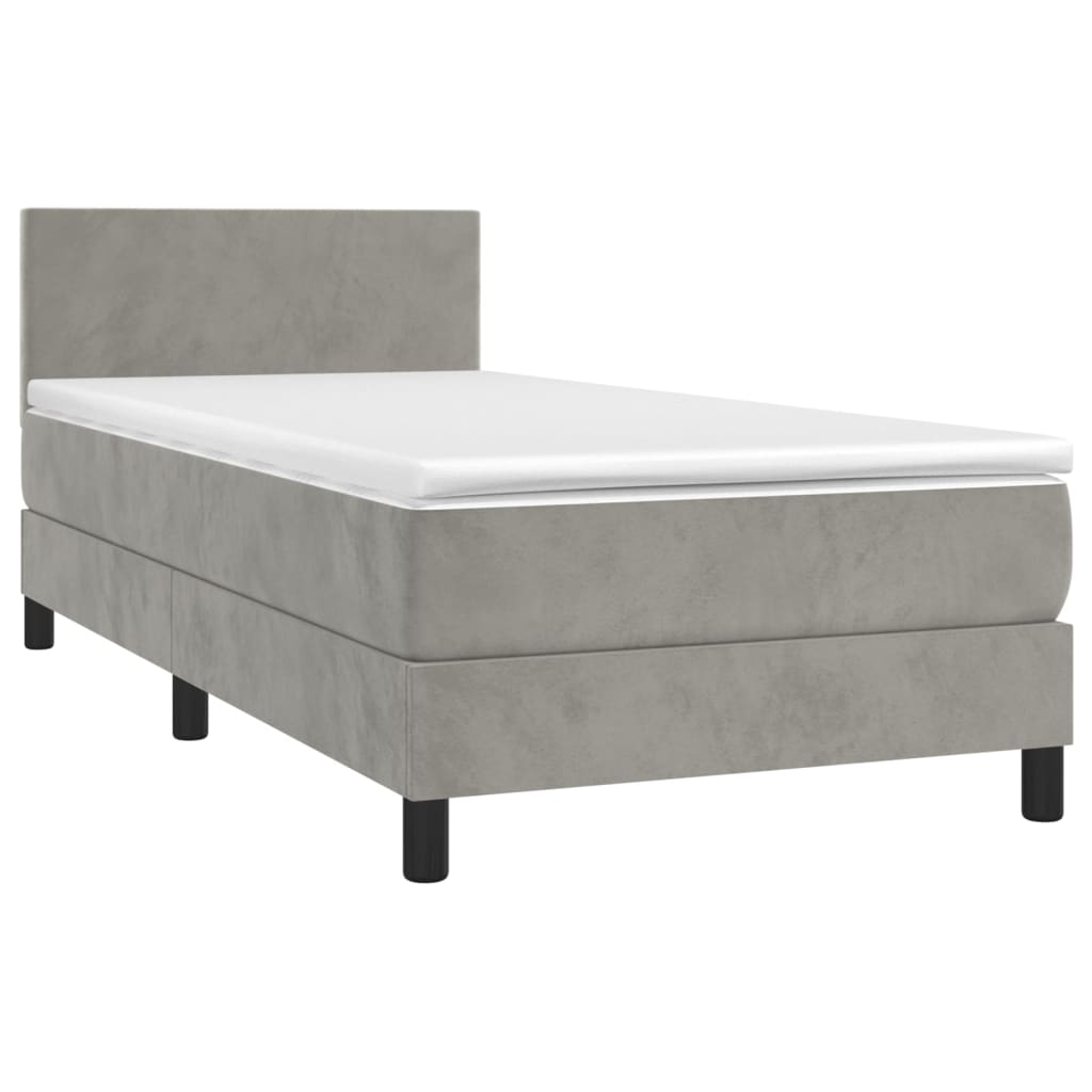 Boxspringbett mit Matratze & LED Hellgrau 90x200 cm Samt