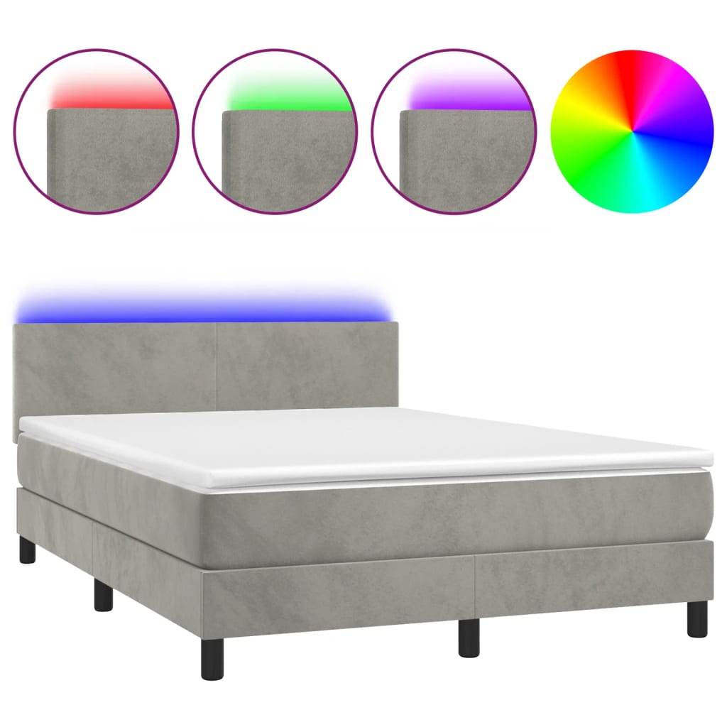 Boxspringbett mit Matratze & LED Hellgrau 140x200 cm Samt