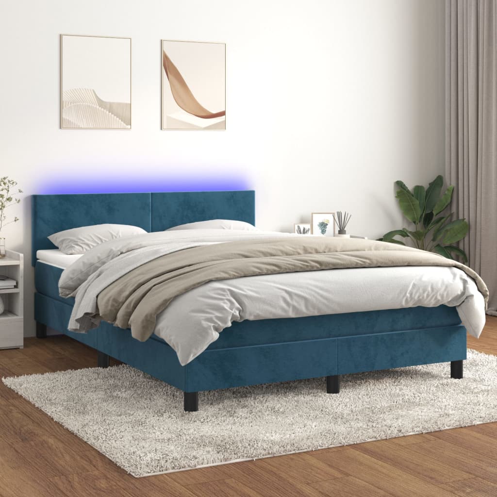 Boxspringbett mit Matratze & LED Dunkelblau 140x200 cm Samt