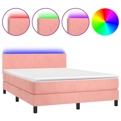 Boxspringbett mit Matratze & LED Rosa 140x200 cm Samt