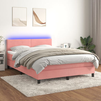 Boxspringbett mit Matratze & LED Rosa 140x200 cm Samt