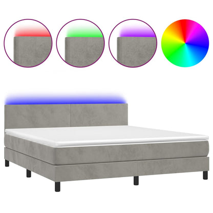 Boxspringbett mit Matratze & LED Hellgrau 180x200 cm Samt