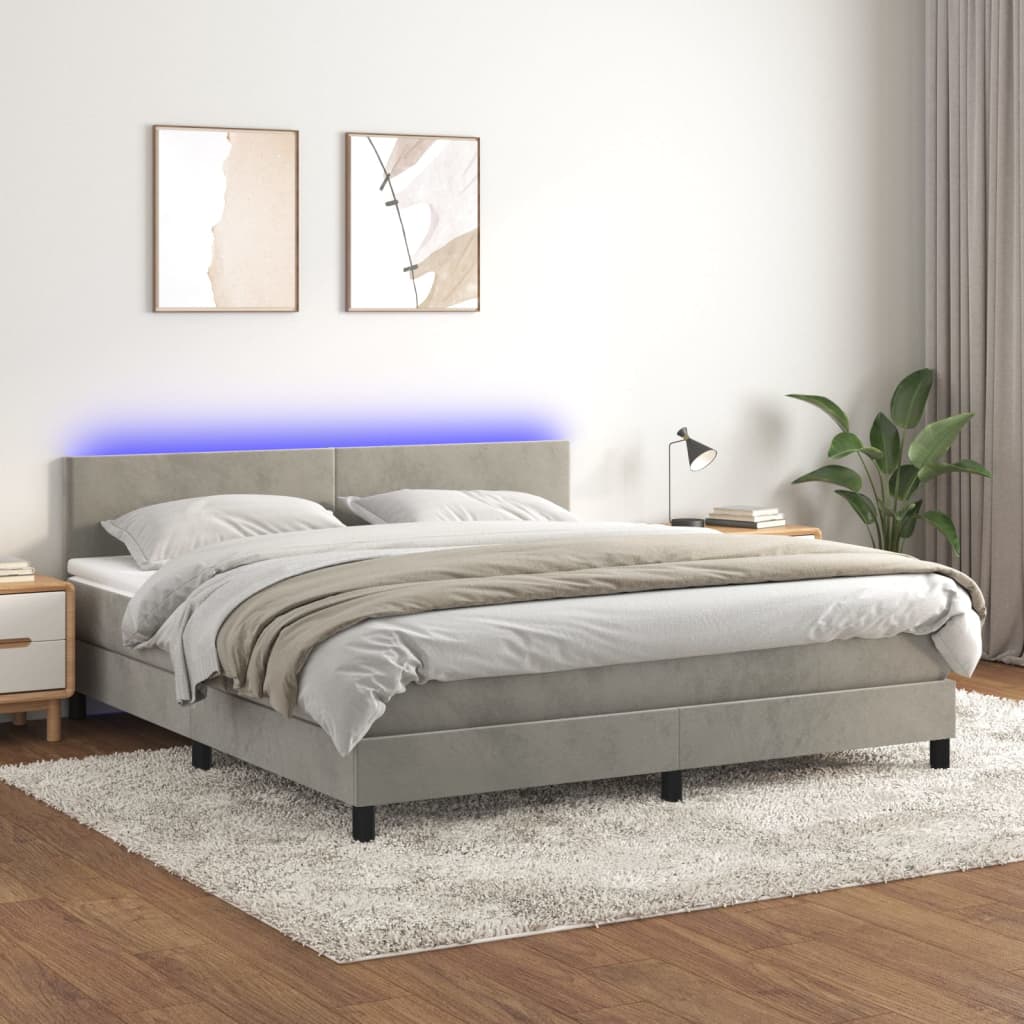 Boxspringbett mit Matratze & LED Hellgrau 180x200 cm Samt