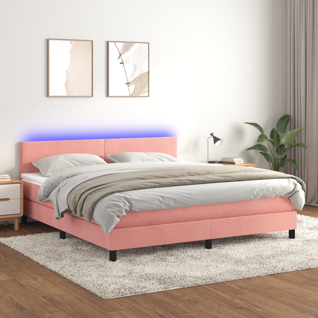 Boxspringbett mit Matratze & LED Rosa 180x200 cm Samt