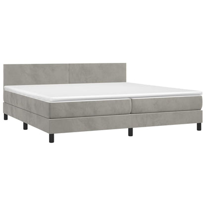 Box spring krevet s madracem i LED svjetlo sivi 200x200 cm baršun