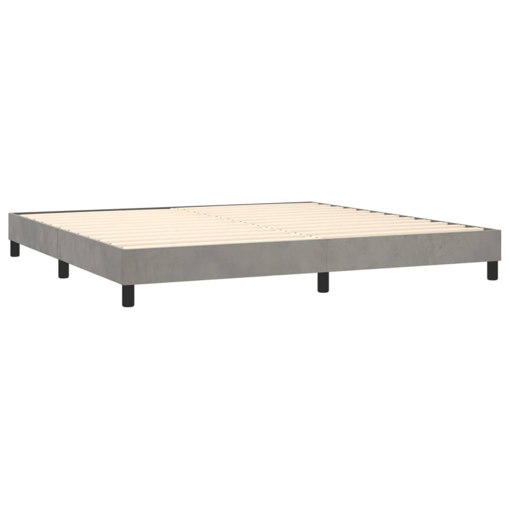 Box spring krevet s madracem i LED svjetlo sivi 200x200 cm baršun