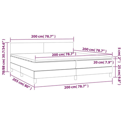 Box spring krevet s madracem i LED svjetlo sivi 200x200 cm baršun