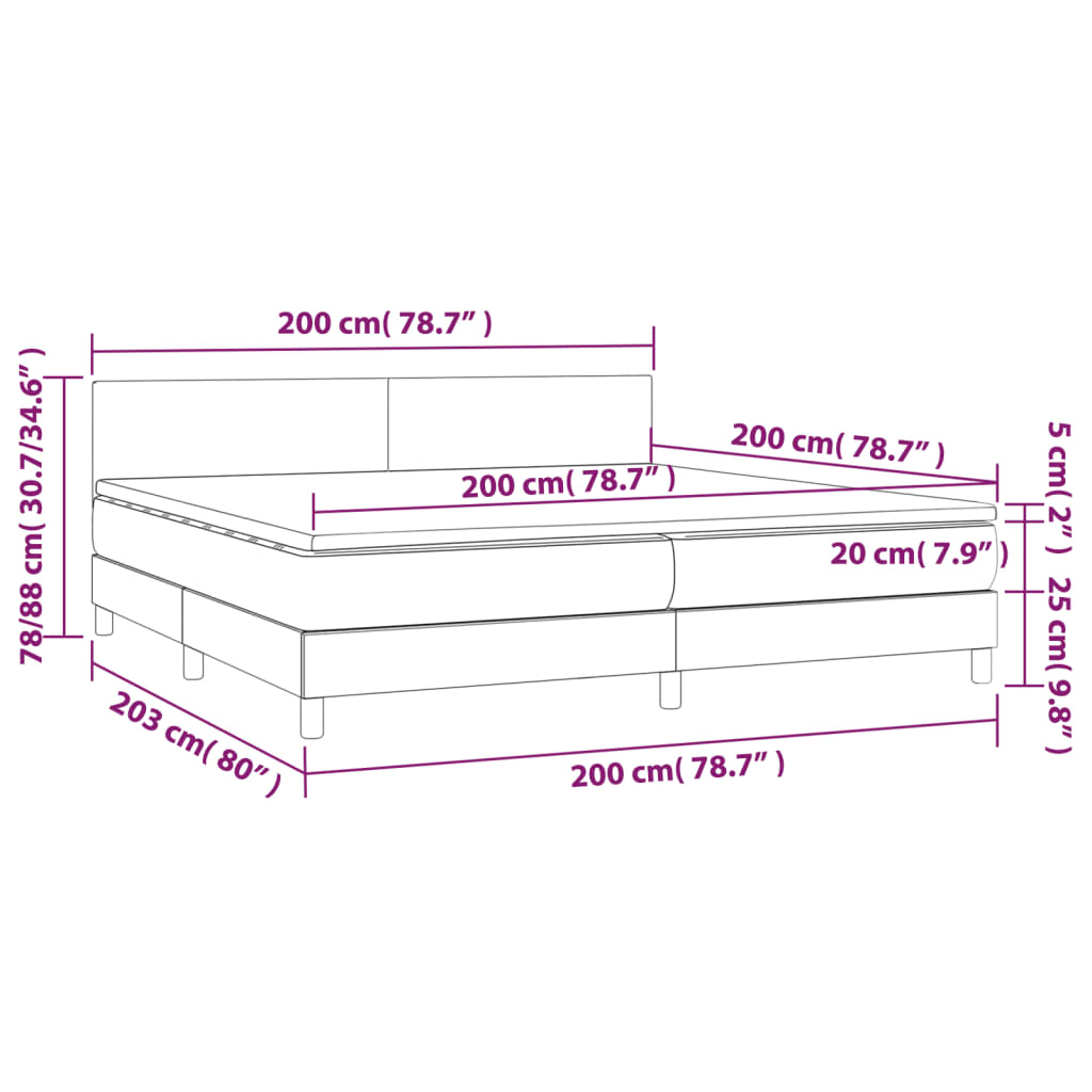 Boxspringbett mit Matratze & LED Dunkelgrau 200x200 cm Samt