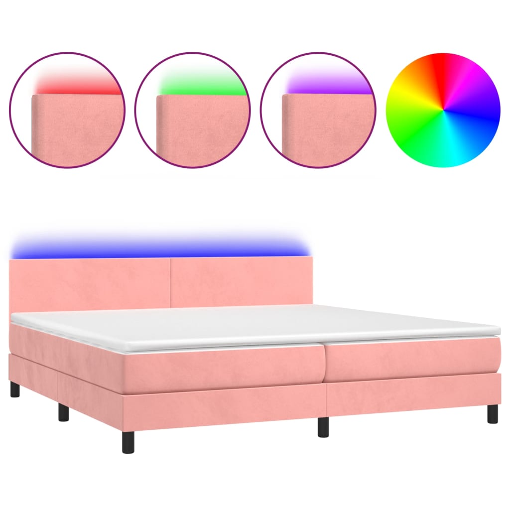 Boxspringbett mit Matratze & LED Rosa 200x200 cm Samt