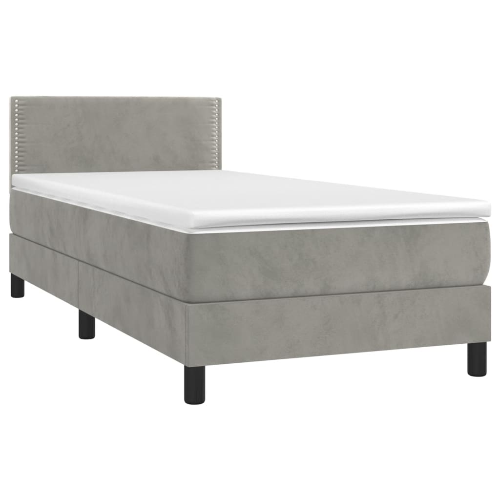 Boxspringbett mit Matratze & LED Hellgrau 90x200 cm Samt