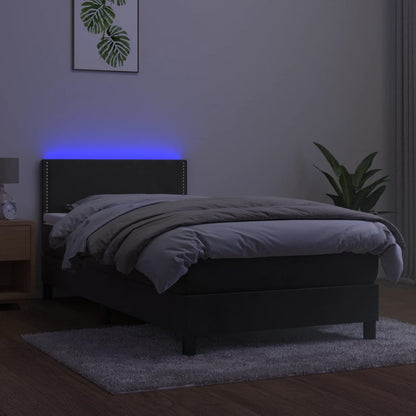 Boxspringbett mit Matratze & LED Dunkelgrau 90x200 cm Samt