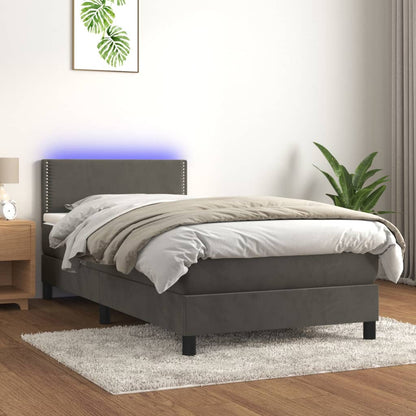 Boxspringbett mit Matratze & LED Dunkelgrau 90x200 cm Samt