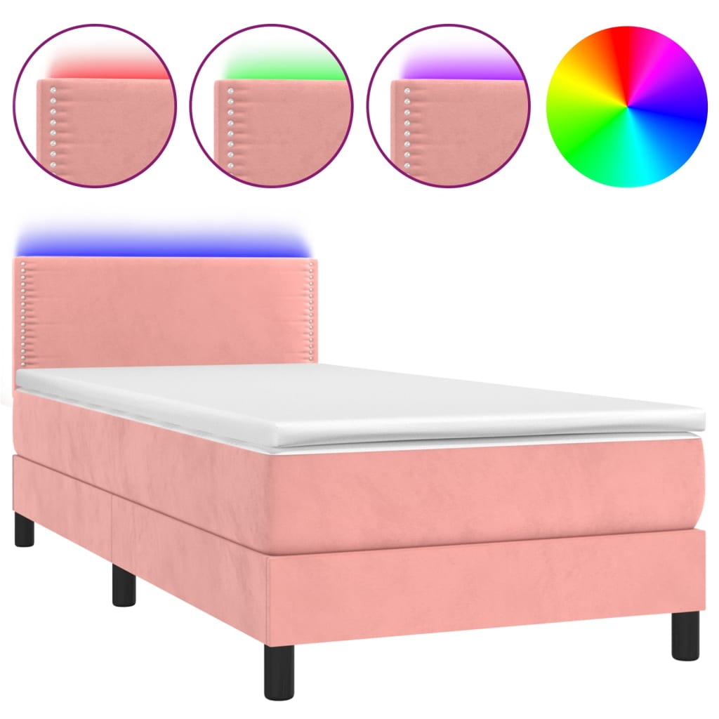 Boxspringbett mit Matratze & LED Rosa 90x200 cm Samt