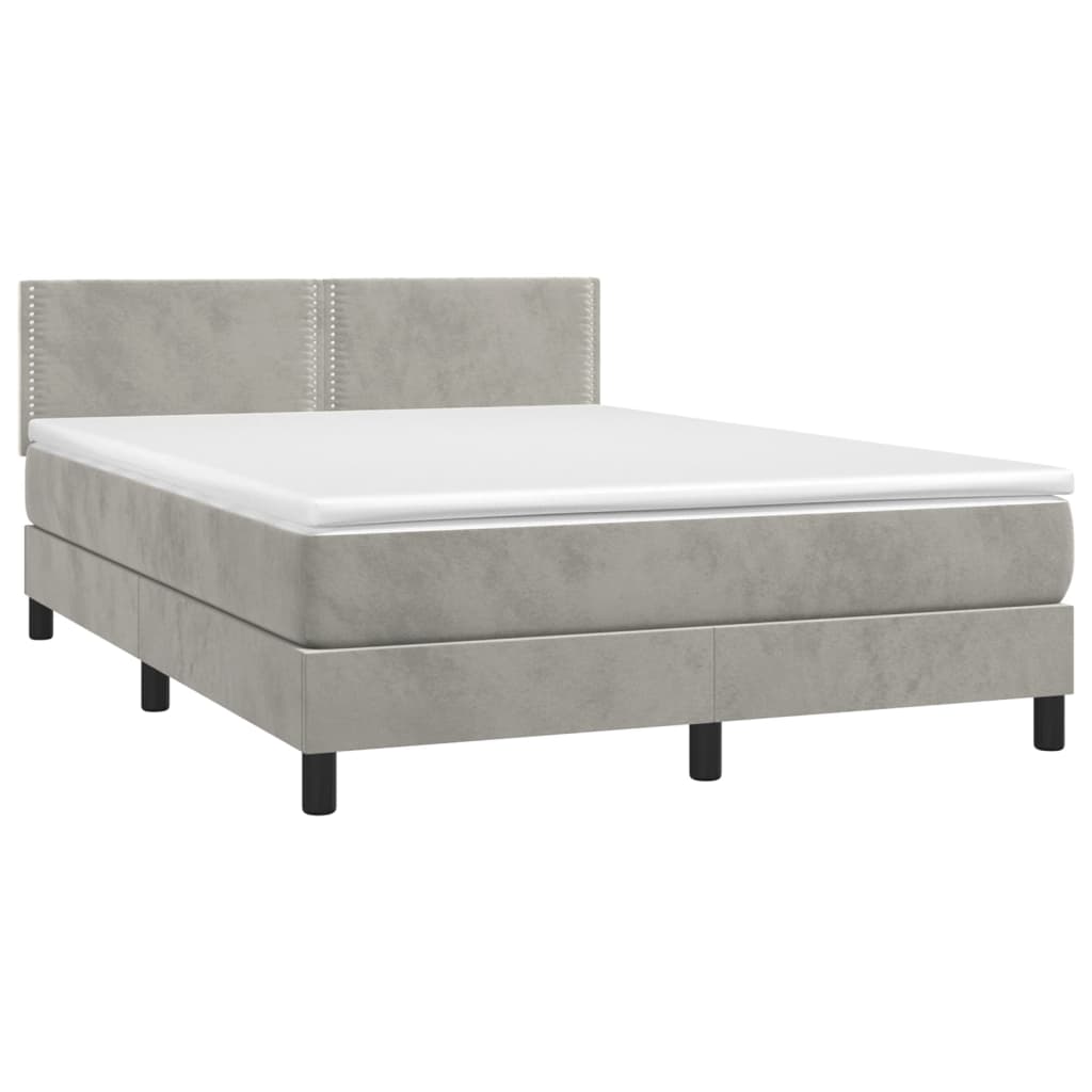 Box spring bed with mattress &amp; LED light grey 140x200 cm velvet