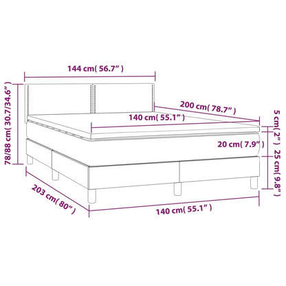 Box spring bed with mattress &amp; LED light grey 140x200 cm velvet