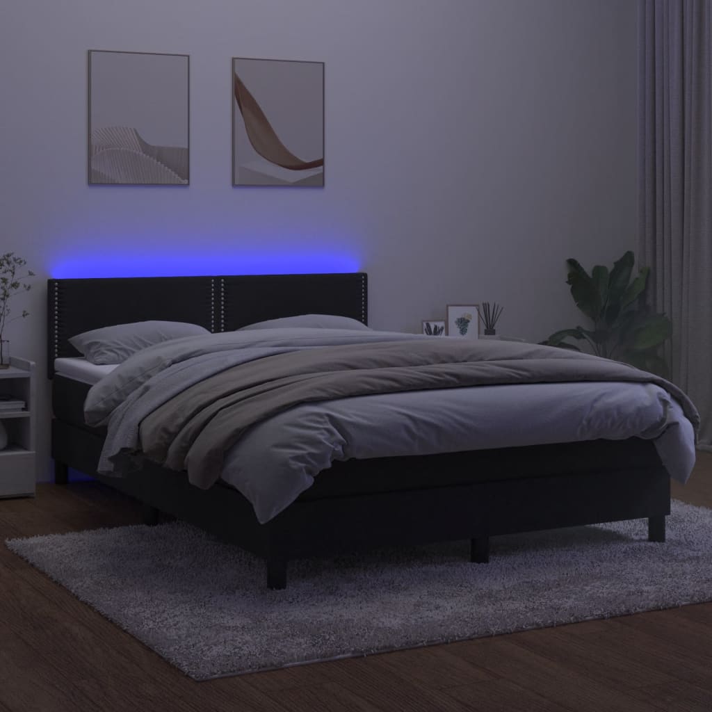 Boxspringbett mit Matratze & LED Schwarz 140x200 cm Samt