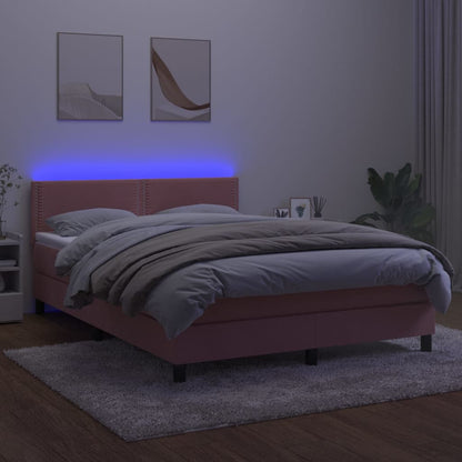 Box spring bed with mattress &amp; LED pink 140x200 cm velvet