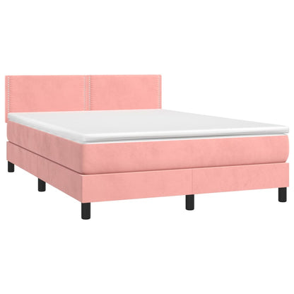 Box spring bed with mattress &amp; LED pink 140x200 cm velvet