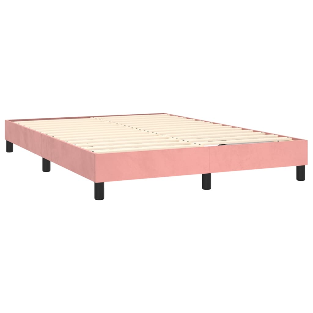 Box spring bed with mattress &amp; LED pink 140x200 cm velvet