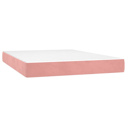 Box spring bed with mattress &amp; LED pink 140x200 cm velvet