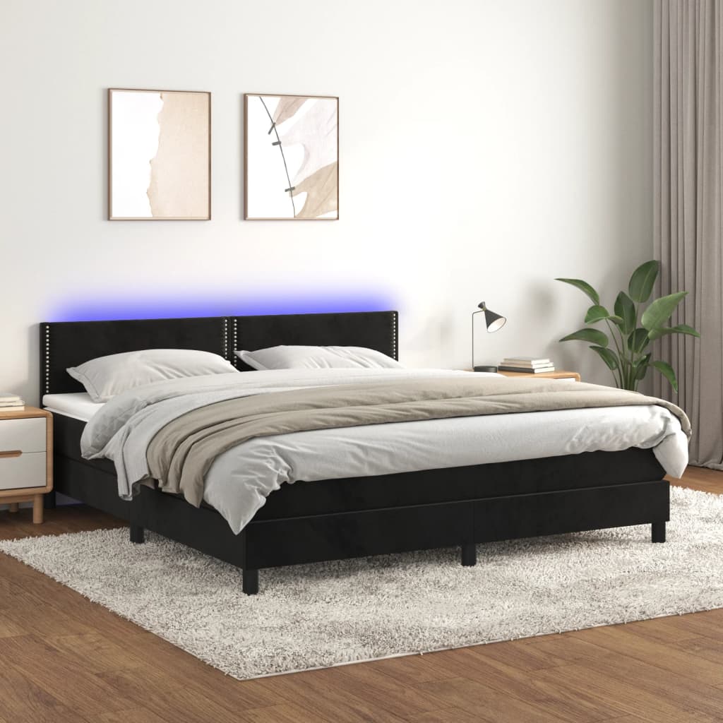 Boxspringbett mit Matratze & LED Schwarz 160x200 cm Samt