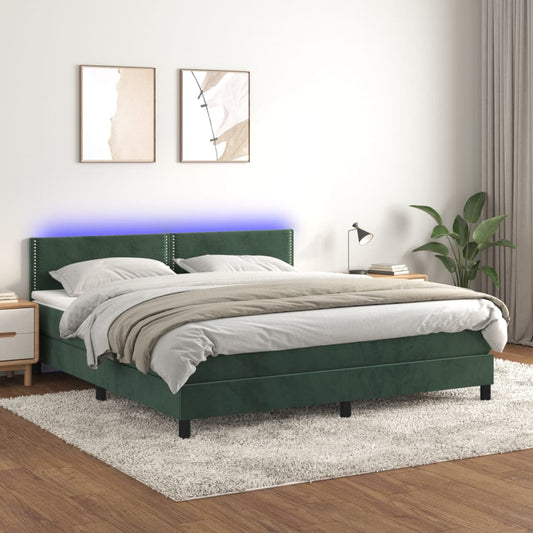 Boxspringbett mit Matratze & LED Dunkelgrün 160x200 cm Samt